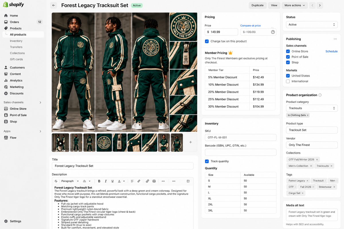 Only The Finest Forest Legacy green cream tracksuit set