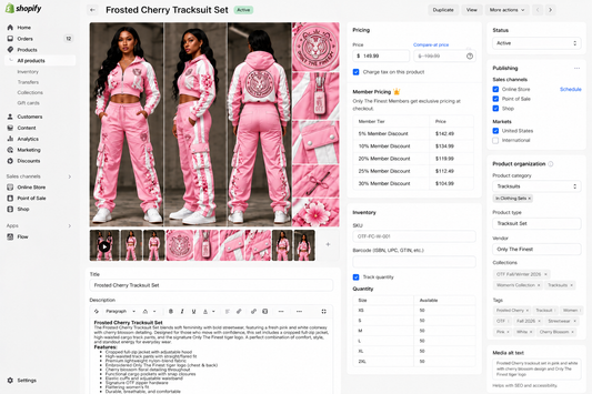 Only The Finest Frosted Cherry women's pink white tracksuit set