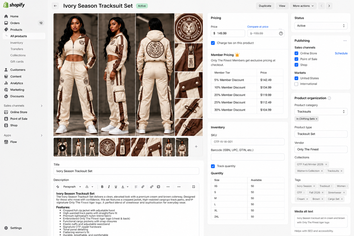 Only The Finest Ivory Season women's cream brown tracksuit set