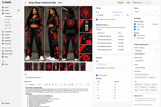 Only The Finest Onyx Rose women's black red tracksuit set