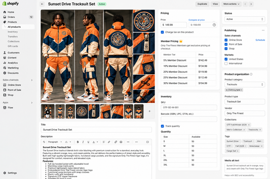 Only The Finest Sunset Drive orange navy cream tracksuit set